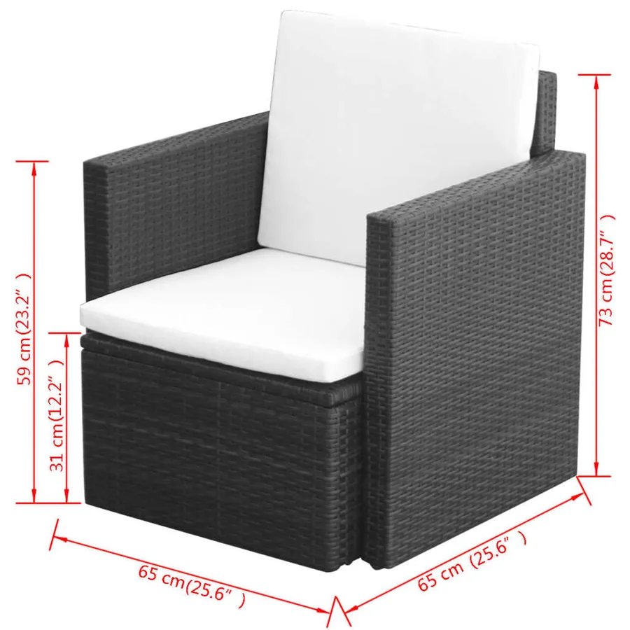 Chaise de jardin et coussins et oreillers Résine tressée Noir - 5
