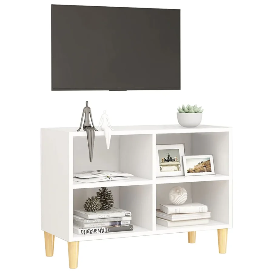 Meuble TV avec pieds en bois massif Blanc 69,5x30x50 cm - 5