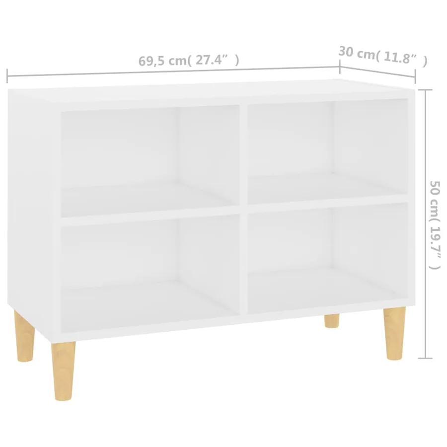 Meuble TV avec pieds en bois massif Blanc 69,5x30x50 cm - 6