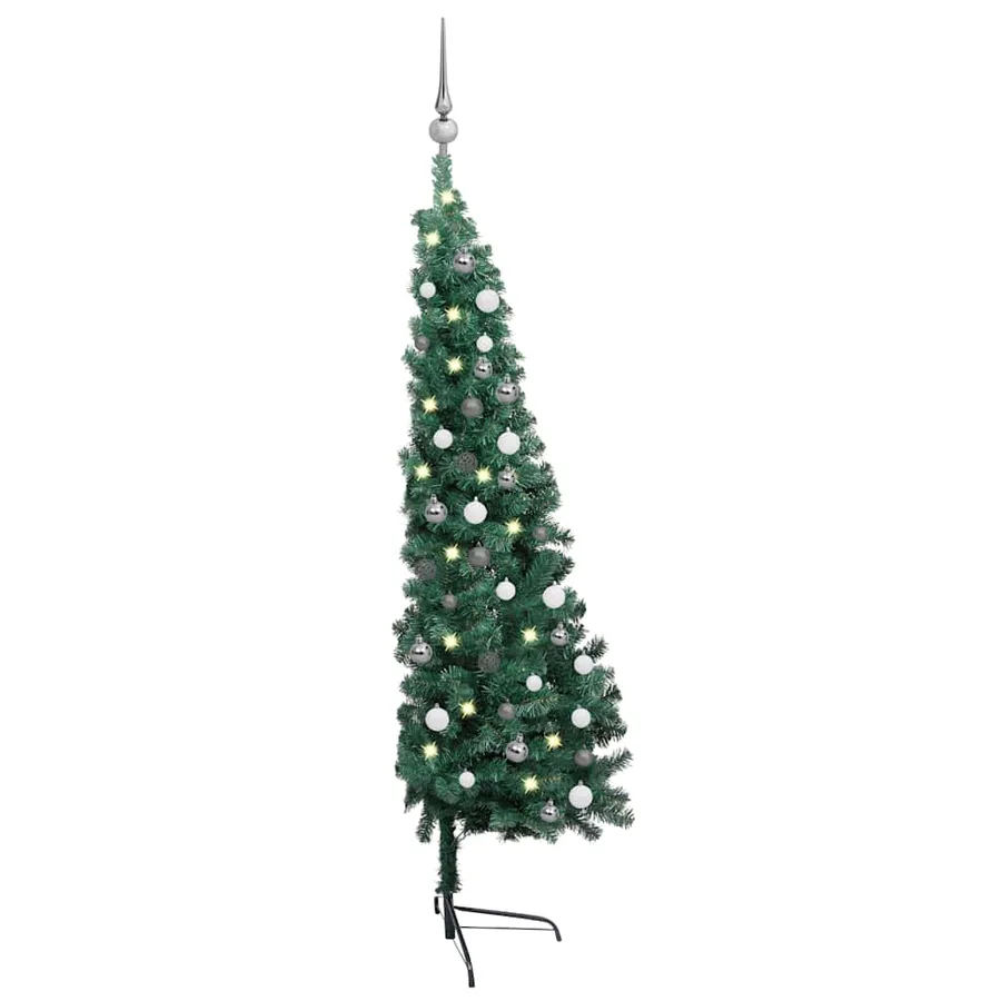 Demi-arbre de Noël artificiel pré-éclairé et boules vert 210 cm - 2