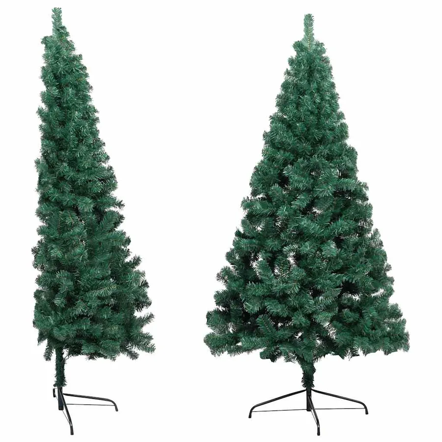 Demi-arbre de Noël artificiel pré-éclairé et boules vert 210 cm - 3