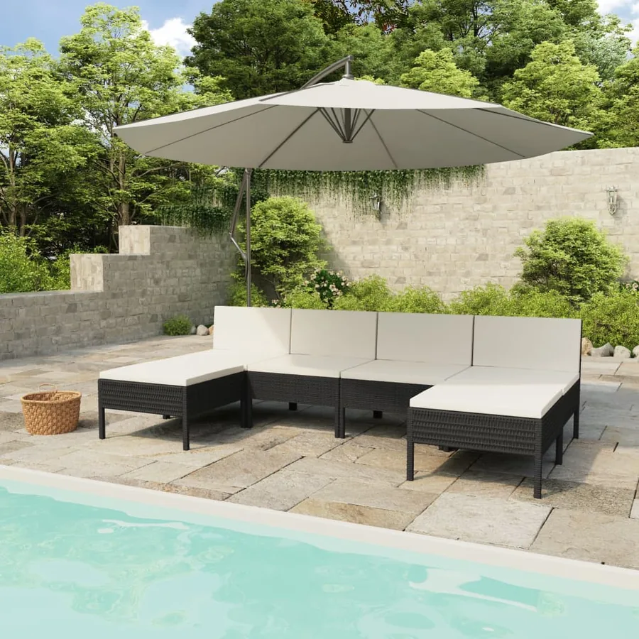 Salon de jardin 6 pcs avec coussins résine tressée noir