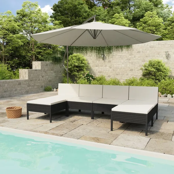 Salon de jardin 6 pcs avec coussins résine tressée noir