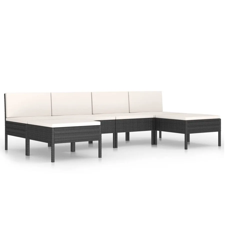Salon de jardin 6 pcs avec coussins résine tressée noir - 2