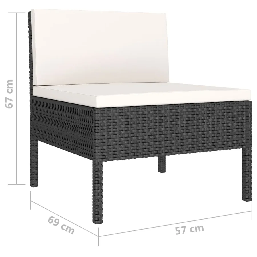 Salon de jardin 6 pcs avec coussins résine tressée noir - 5