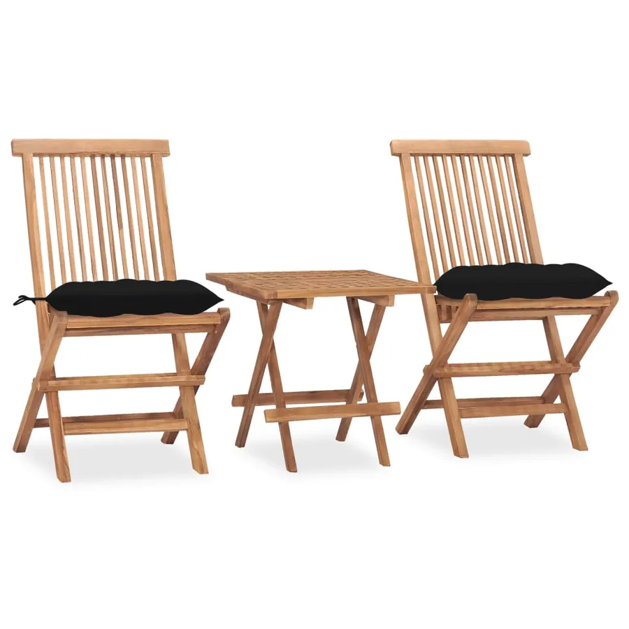 Ensemble à manger d'extérieur pliable coussin 3pcs Teck massif