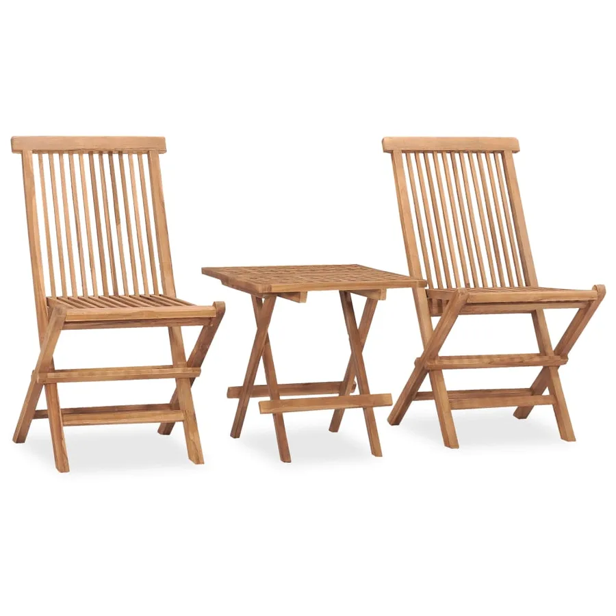 Ensemble à manger d'extérieur pliable coussin 3pcs Teck massif - 2