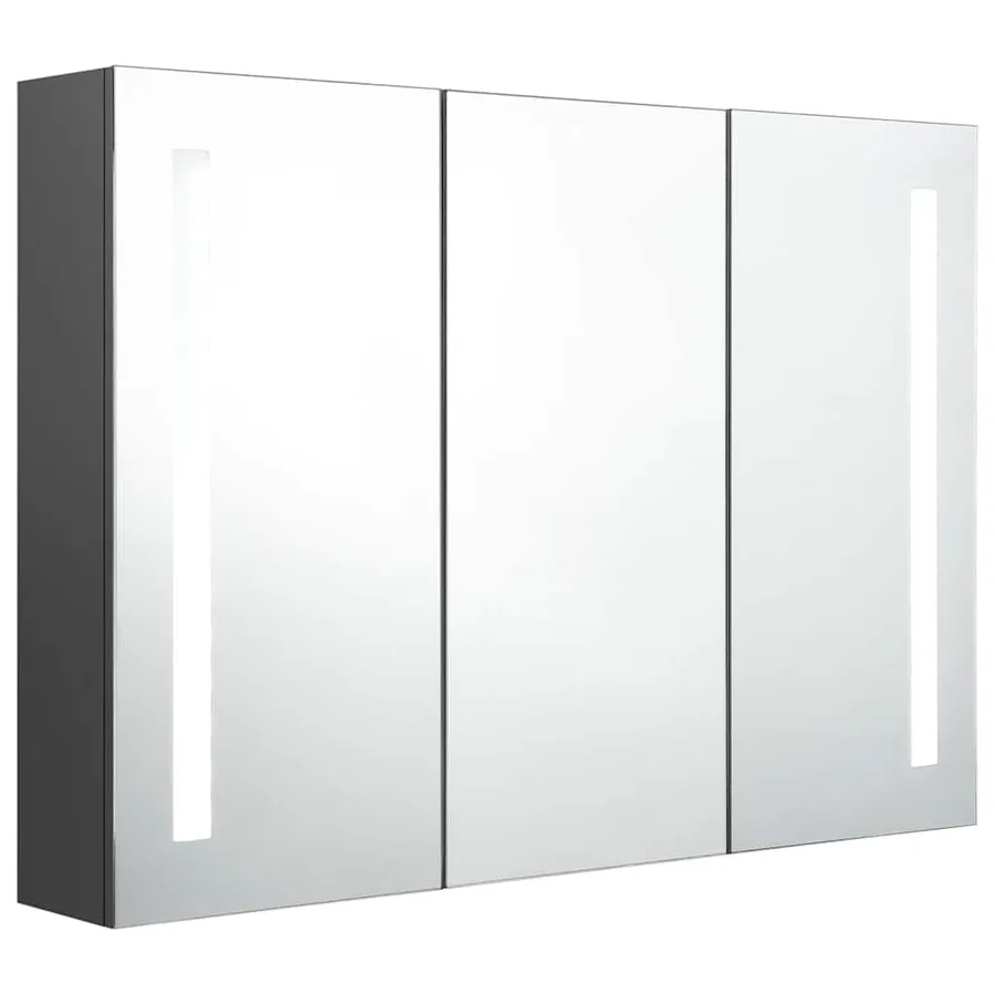 Armoire de salle de bain à miroir LED 89x14x62 cm Gris - 3