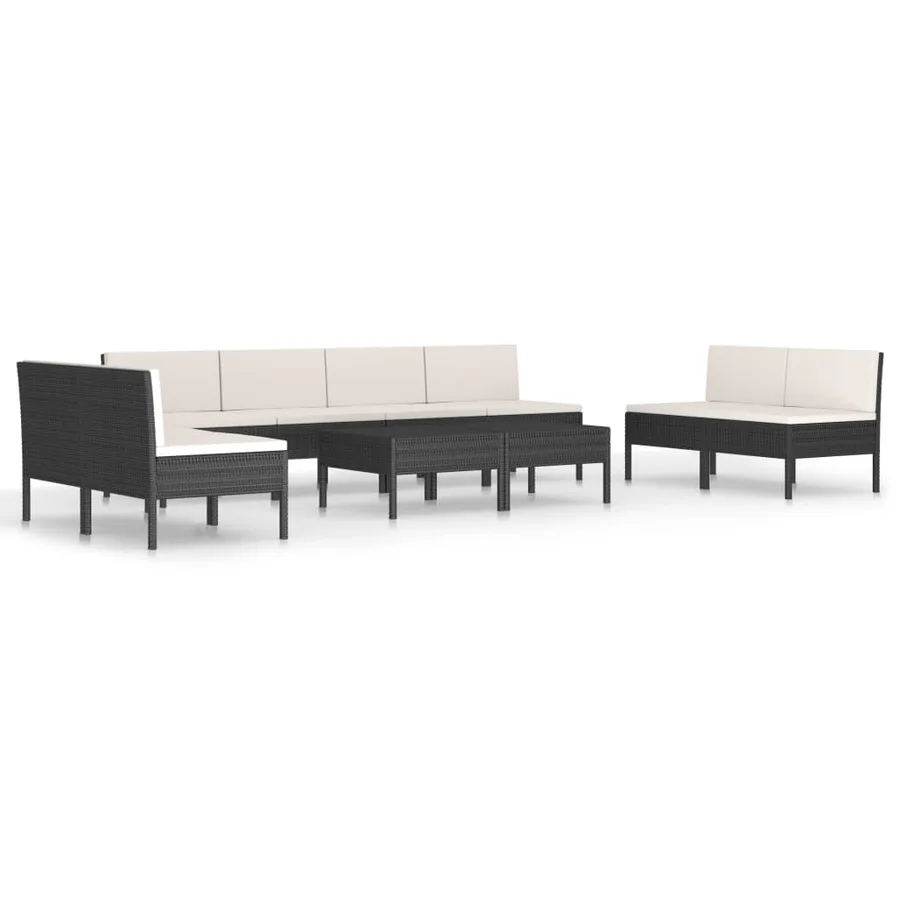 Salon de jardin 10 pcs avec coussins Résine tressée Noir - 2
