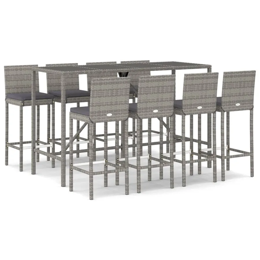 Ensemble de bar de jardin 9 pcs avec coussins gris poly rotin - 2