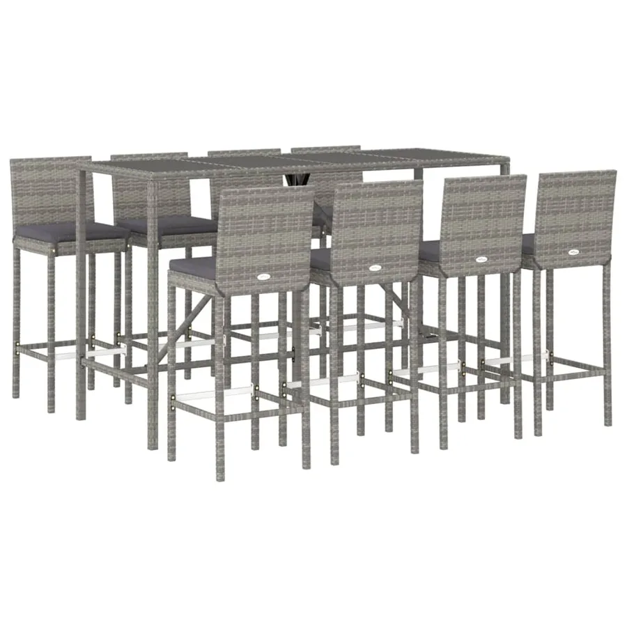 Ensemble de bar de jardin 9 pcs avec coussins gris poly rotin - 3