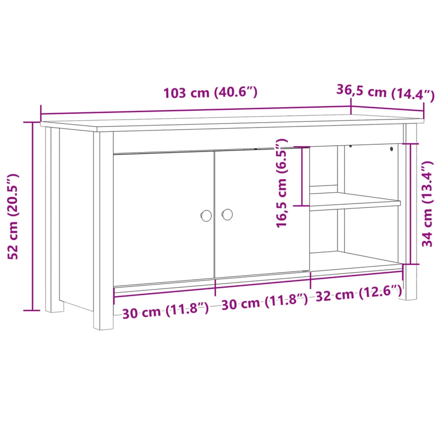 Meuble TV Blanc 103x36,5x52 cm Bois de pin massif - 10