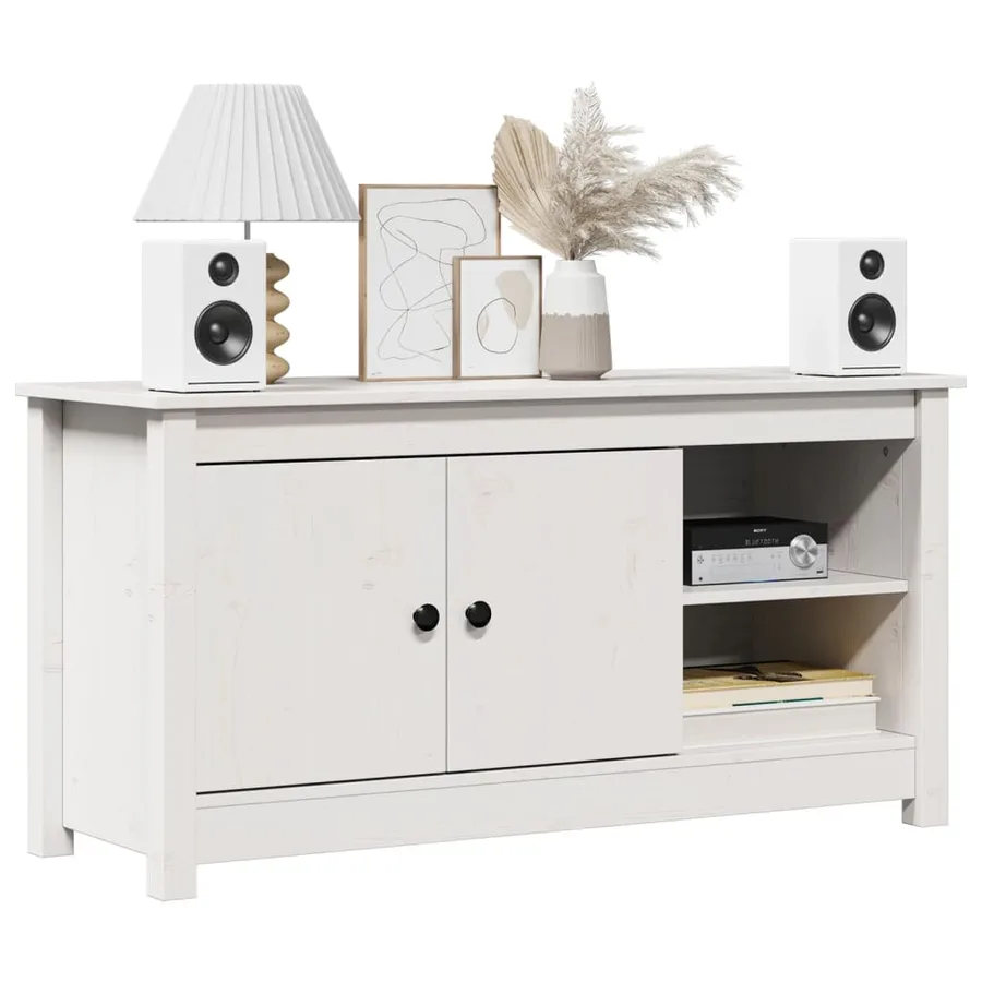 Meuble TV Blanc 103x36,5x52 cm Bois de pin massif - 3