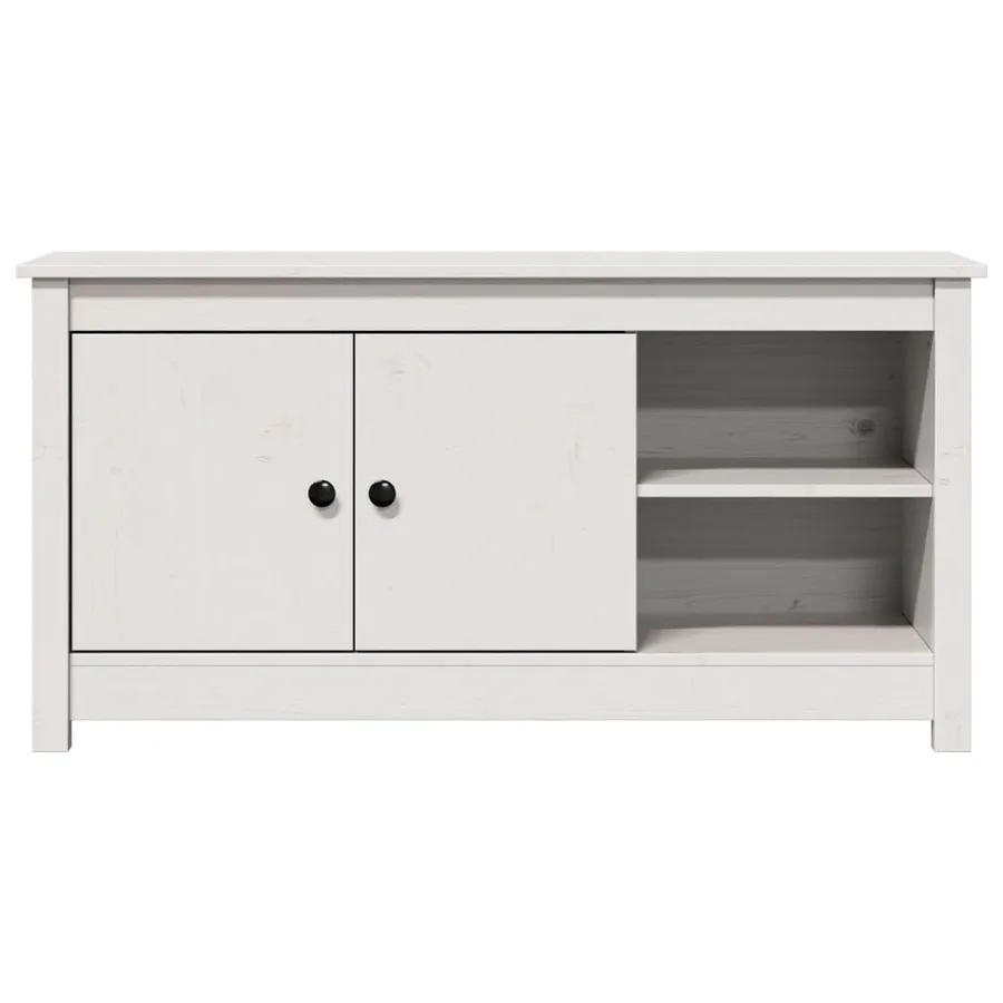 Meuble TV Blanc 103x36,5x52 cm Bois de pin massif - 4