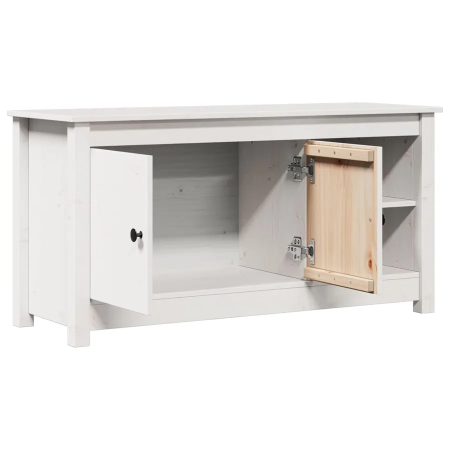 Meuble TV Blanc 103x36,5x52 cm Bois de pin massif - 5