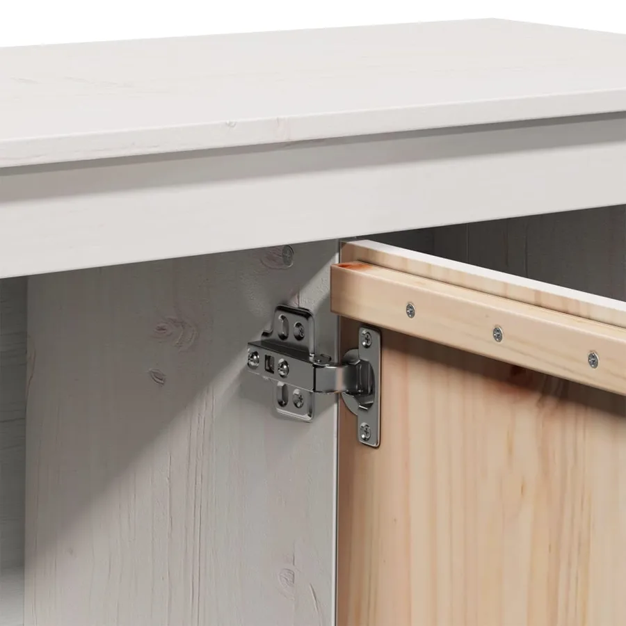 Meuble TV Blanc 103x36,5x52 cm Bois de pin massif - 8