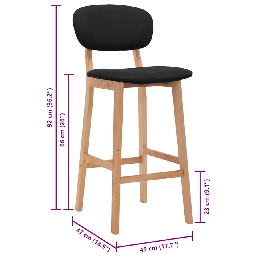 Tabourets de bar lot de 2 noir tissu - 8