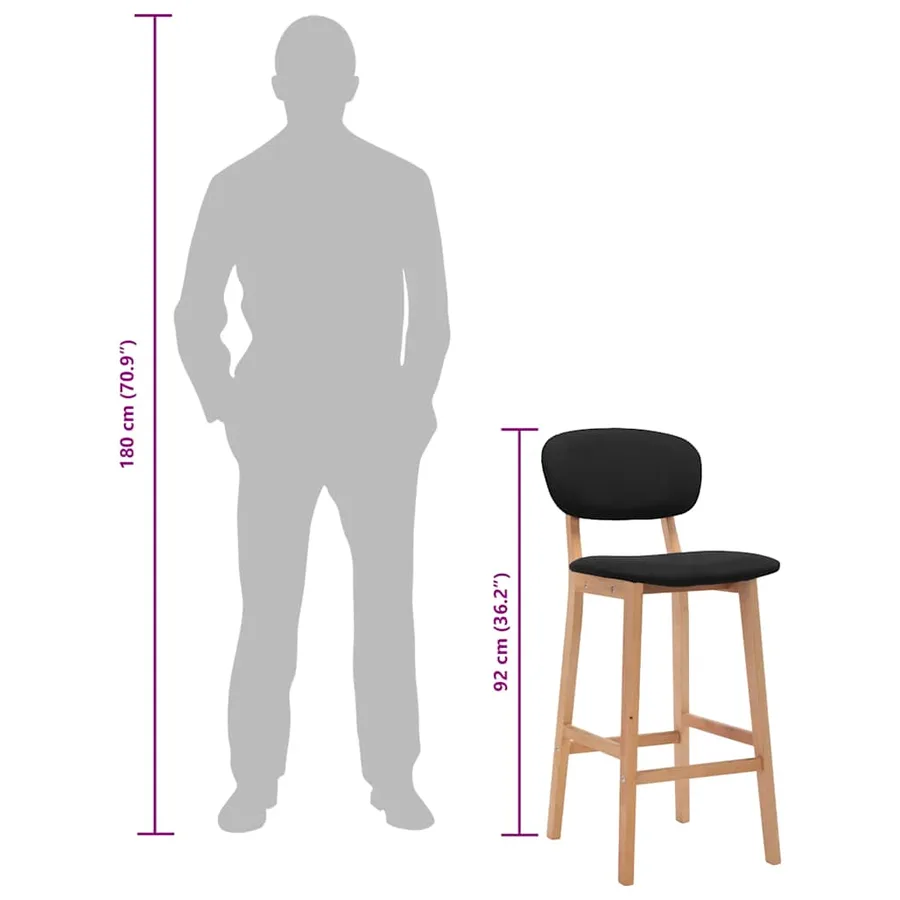 Tabourets de bar lot de 2 noir tissu - 9