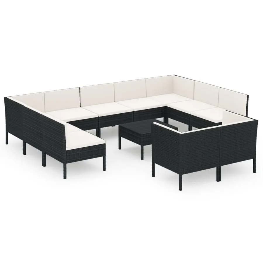 Salon de jardin 12 pcs avec coussins résine tressée noir - 2