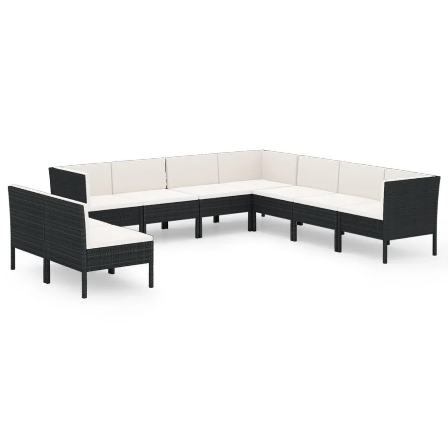 Salon de jardin 9 pcs avec coussins Résine tressée Noir - 2