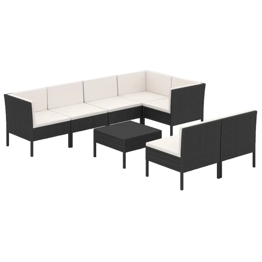 Salon de jardin 8 pcs avec coussins résine tressée noir - 2