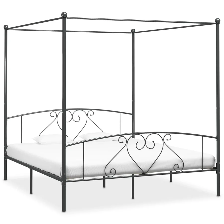 Cadre de lit à baldaquin sans matelas gris métal 200x200 cm