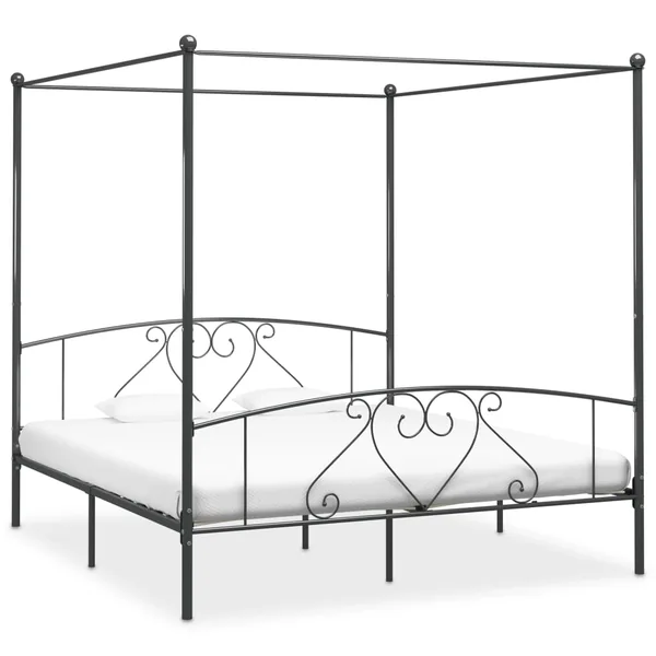 Cadre de lit à baldaquin sans matelas gris métal 200x200 cm