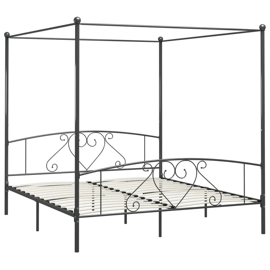 Cadre de lit à baldaquin sans matelas gris métal 200x200 cm - 2