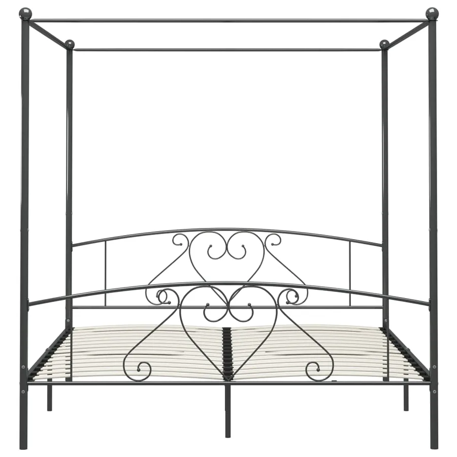 Cadre de lit à baldaquin sans matelas gris métal 200x200 cm - 3