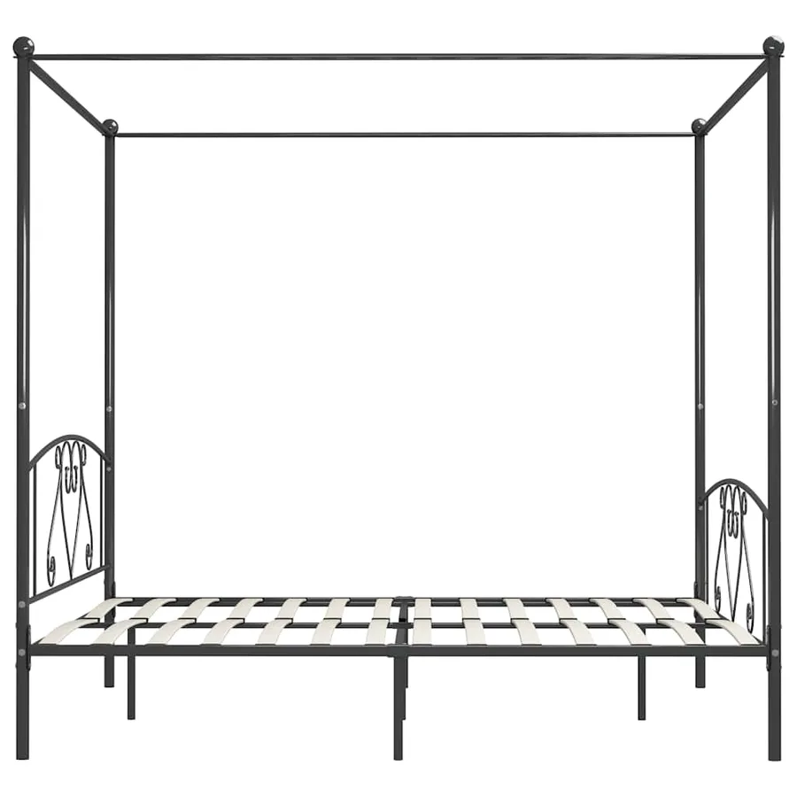 Cadre de lit à baldaquin sans matelas gris métal 200x200 cm - 4