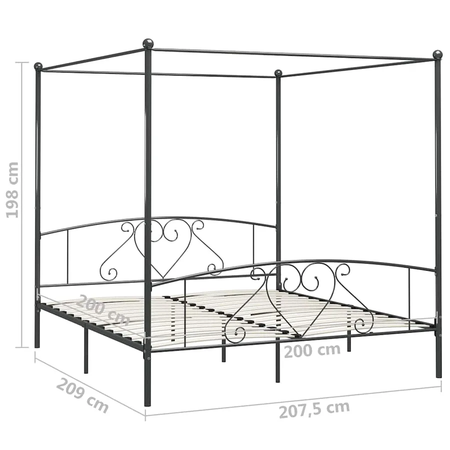 Cadre de lit à baldaquin sans matelas gris métal 200x200 cm - 5