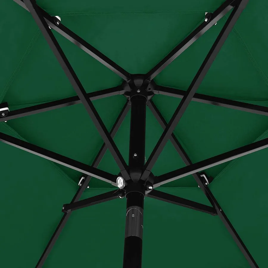 Parasol de jardin à 3 niveaux avec mât en aluminium vert 2,5 m - 5