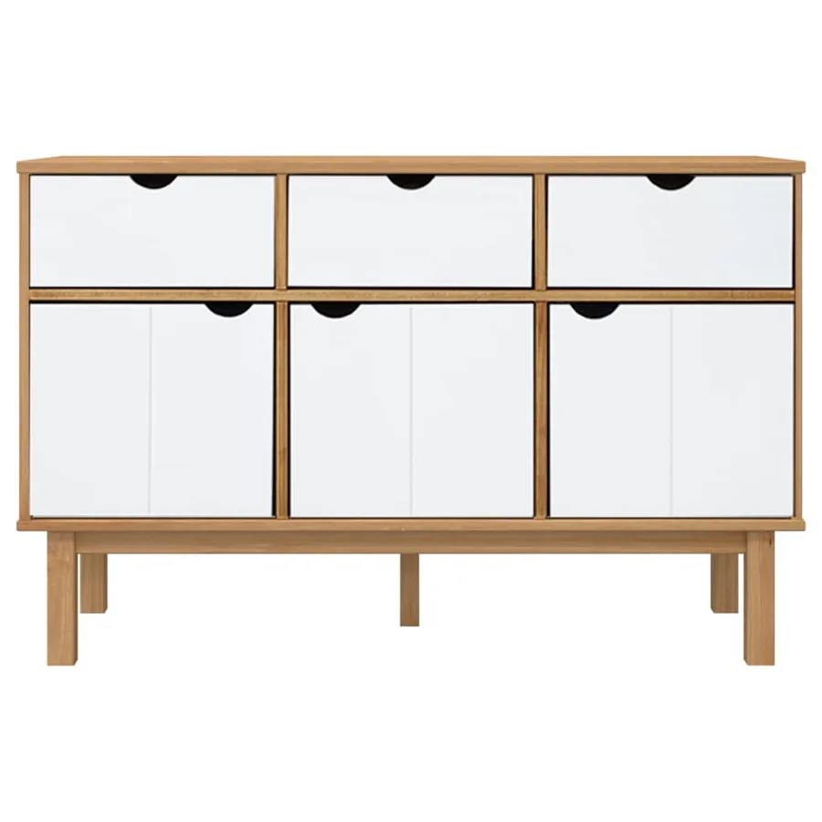 Buffet OTTA Marron et blanc 114x43x73,5 cm Bois massif pin - 3
