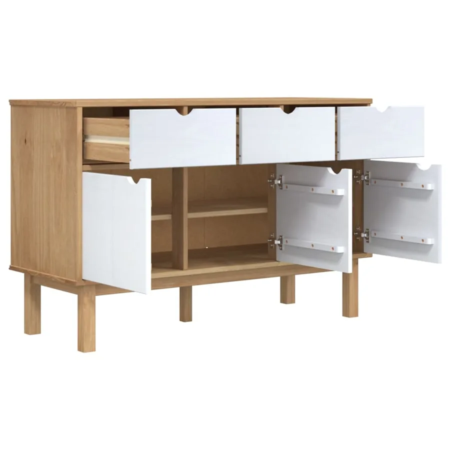 Buffet OTTA Marron et blanc 114x43x73,5 cm Bois massif pin - 4