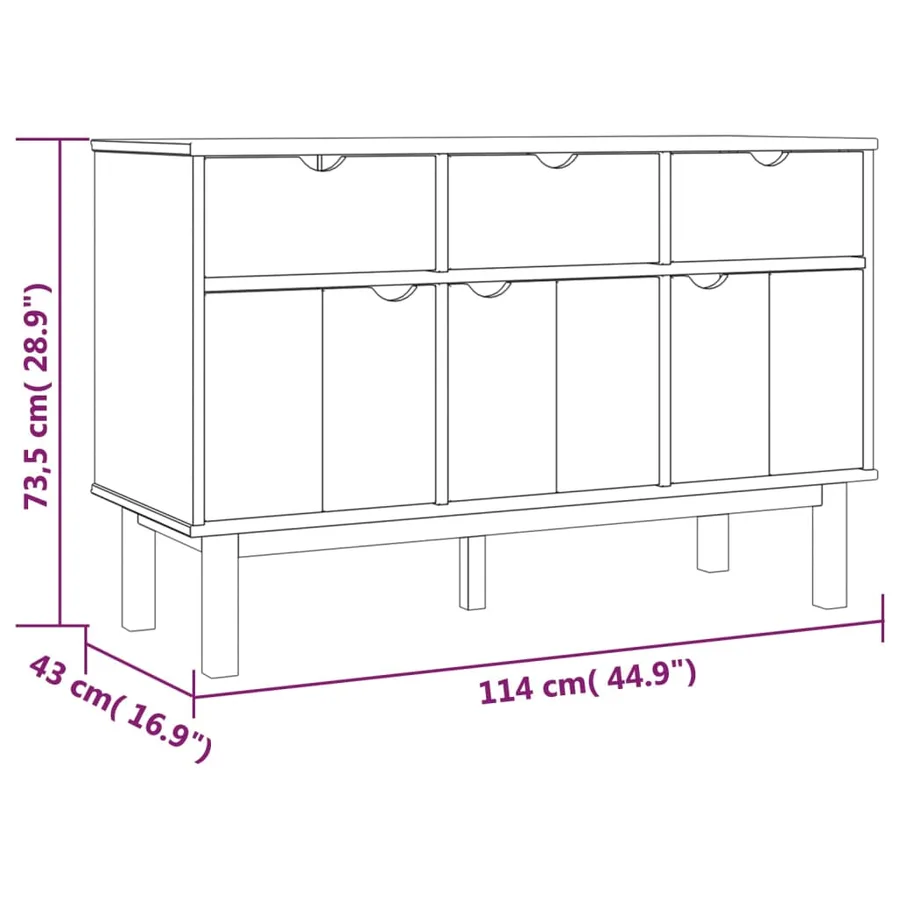 Buffet OTTA Marron et blanc 114x43x73,5 cm Bois massif pin - 6