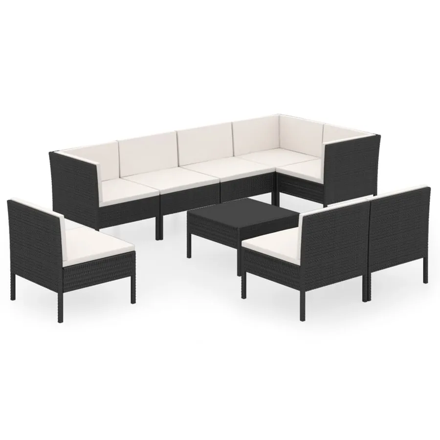 Salon de jardin 9 pcs avec coussins Résine tressée Noir - 2