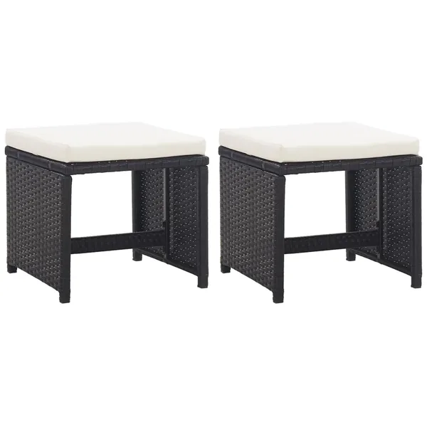 Tabourets de jardin lot de 2 avec coussins Résine tressée Noir