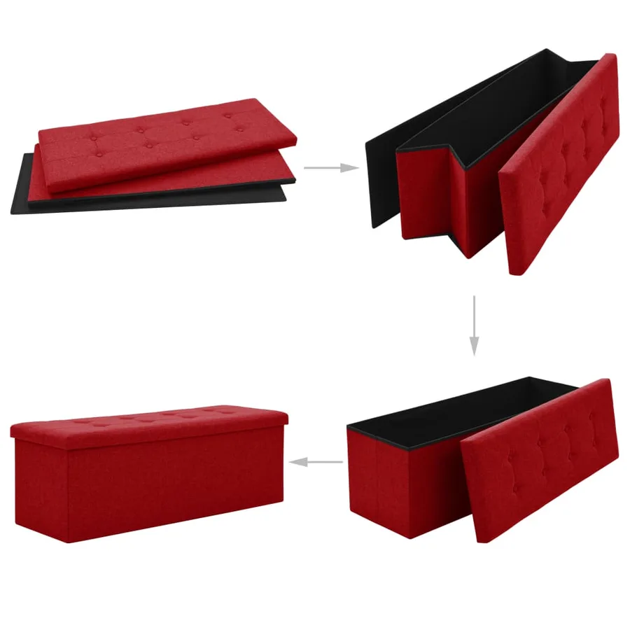 Banc de rangement pliable Rouge bordeaux Faux lin - 5