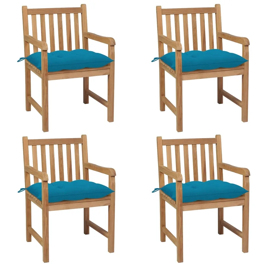 Chaises de jardin lot de 4 avec coussins bleu clair Teck solide