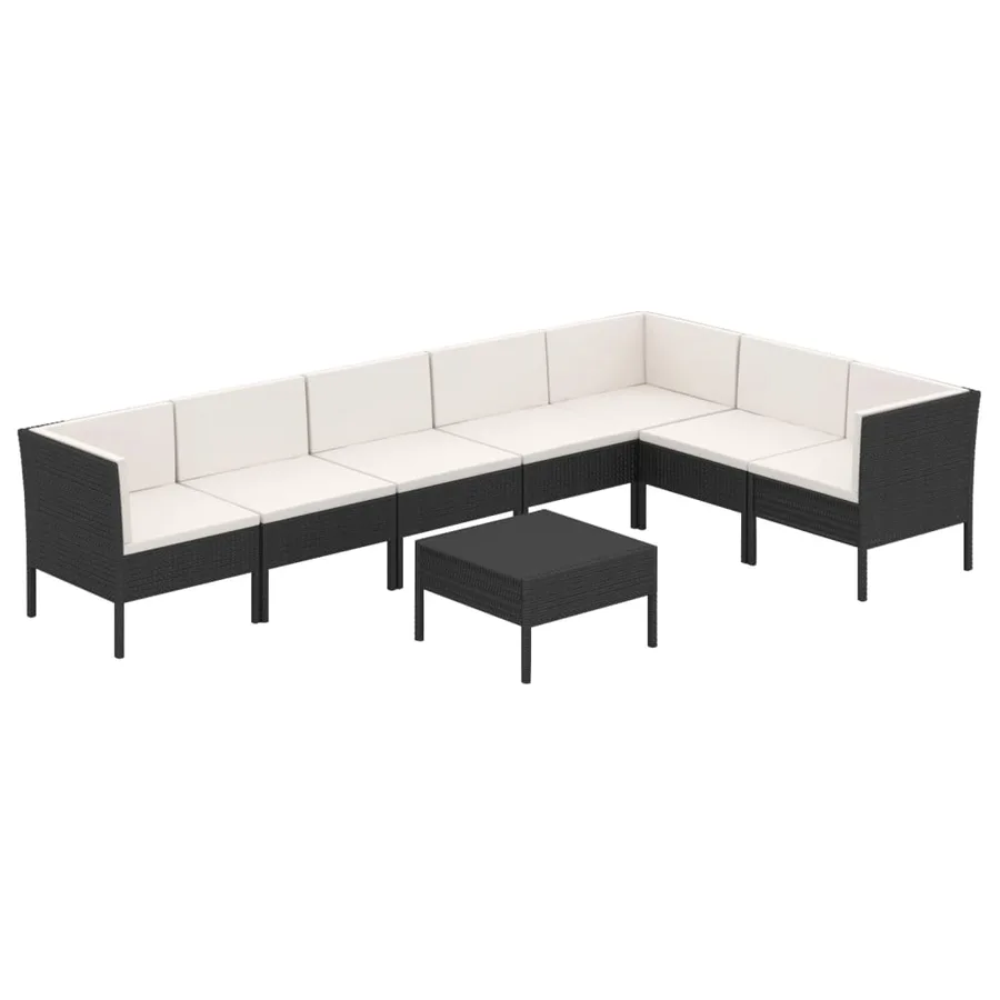 Salon de jardin 8 pcs avec coussins résine tressée noir - 2