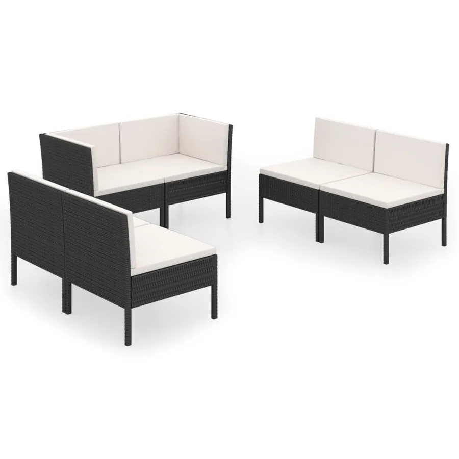Salon de jardin 6 pcs avec coussins résine tressée noir - 2