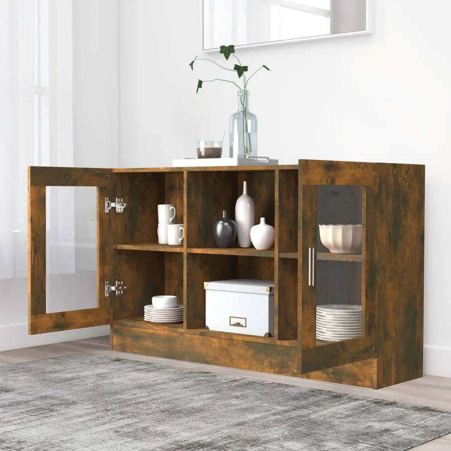 Armoire à vitrine Chêne fumé 120x30,5x70 cm Bois d'ingénierie - 3