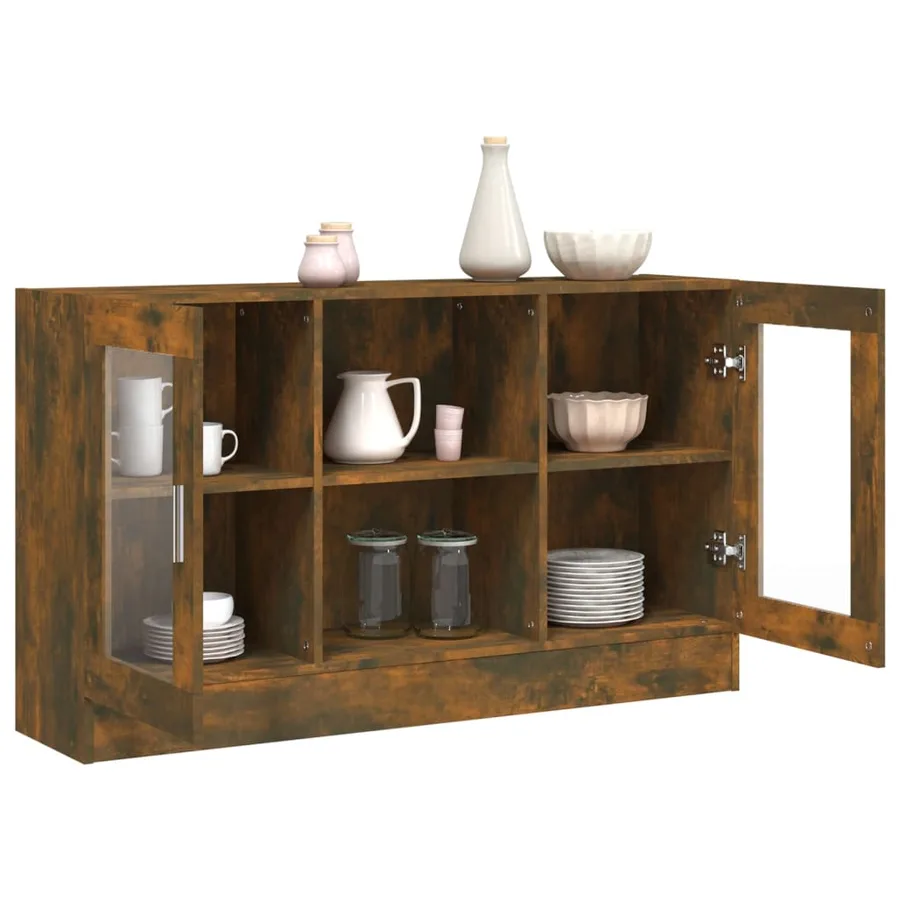 Armoire à vitrine Chêne fumé 120x30,5x70 cm Bois d'ingénierie - 9