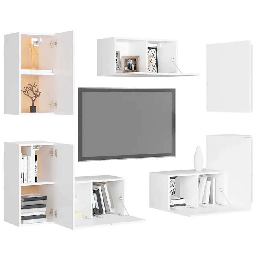 Ensemble de meubles TV 7 pcs Blanc Bois d'ingénierie - 3