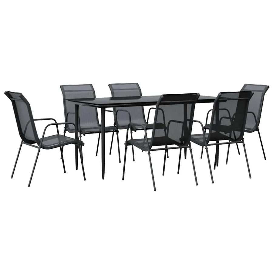 Ensemble à manger de jardin 7 pcs noir textilène et acier - 2