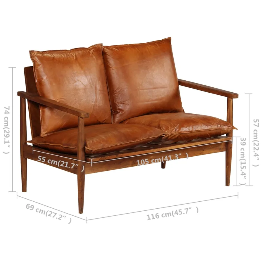 Ensemble de canapés 2 pcs Marron Cuir véritable et acacia - 11