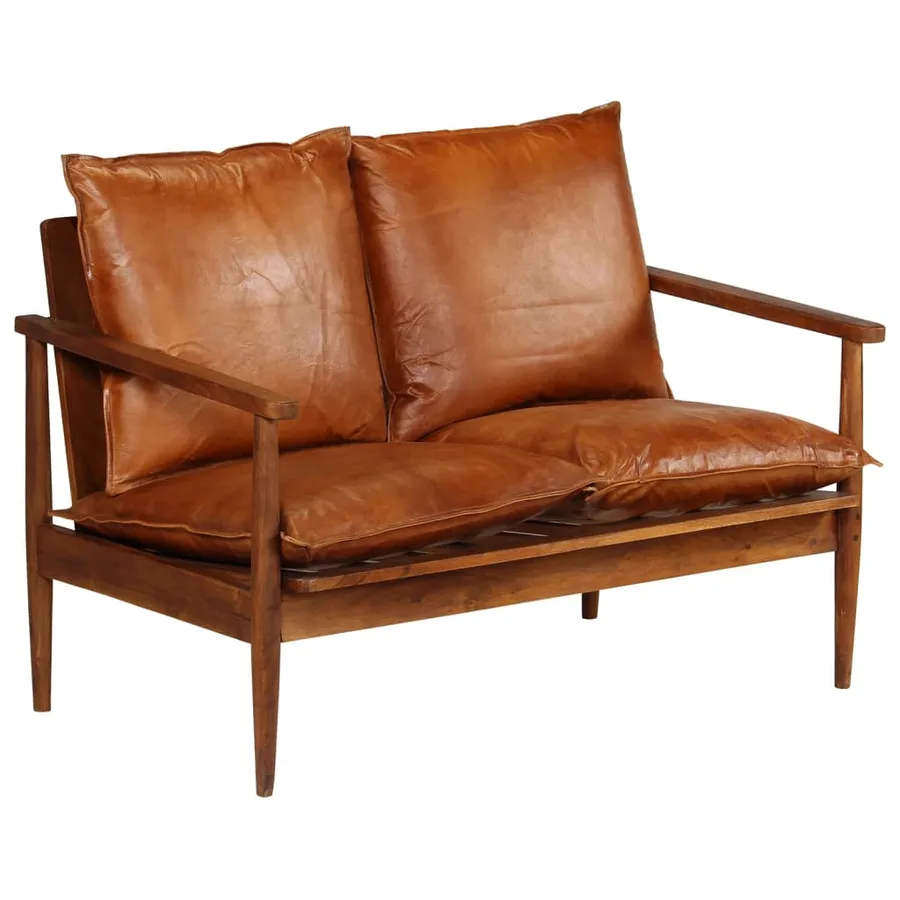 Ensemble de canapés 2 pcs Marron Cuir véritable et acacia - 2