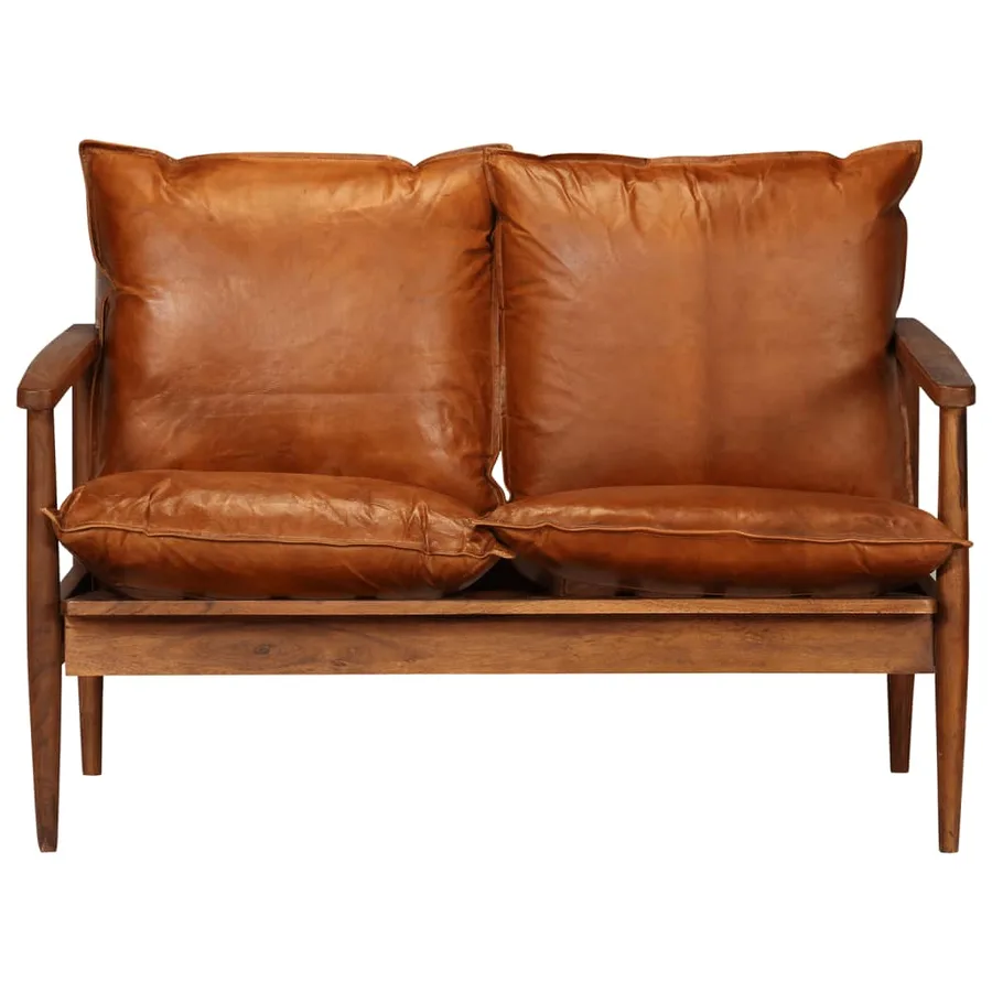Ensemble de canapés 2 pcs Marron Cuir véritable et acacia - 4