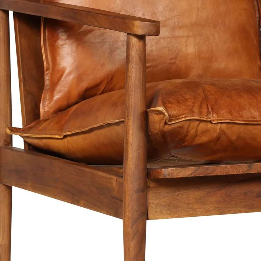 Ensemble de canapés 2 pcs Marron Cuir véritable et acacia - 5