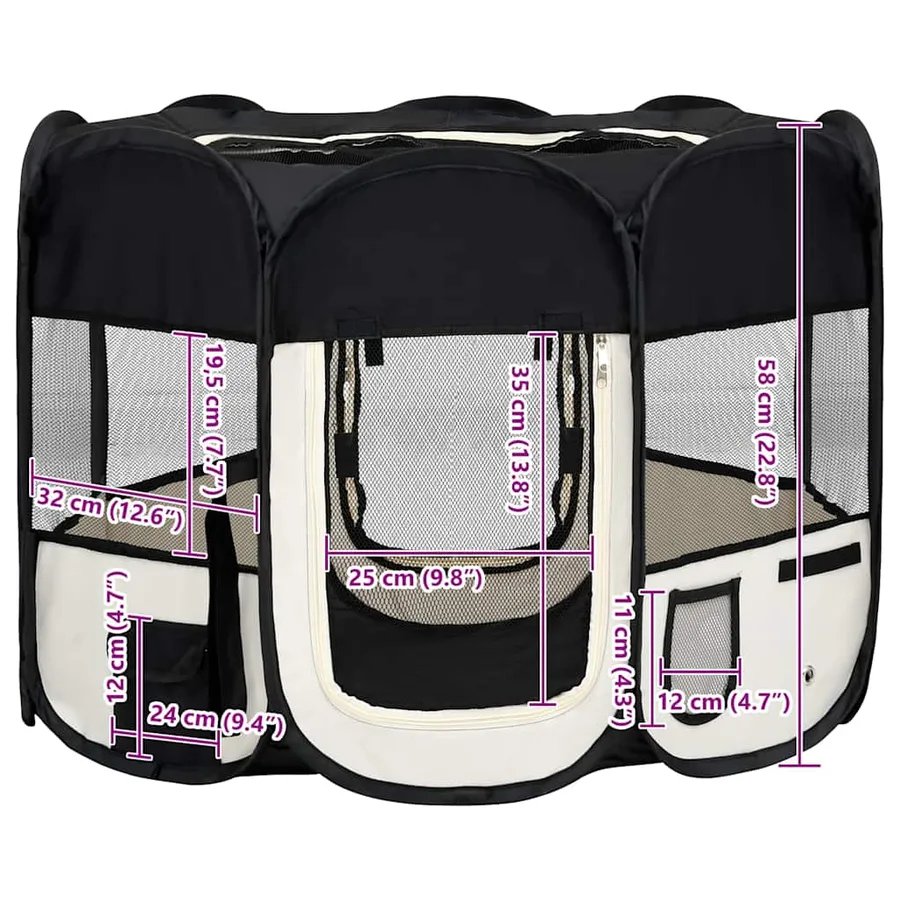 Parc pour chiens pliable avec sac de transport Noir 90x90x58 cm - 12